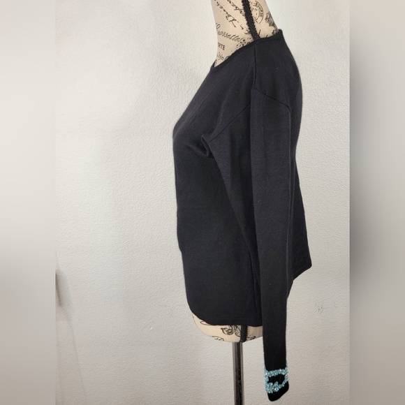 Cynthia Rose Sz L Sweatshirt Silk Cashmere Long Sleeve Embellished Cuffs - Picture 2 of 7